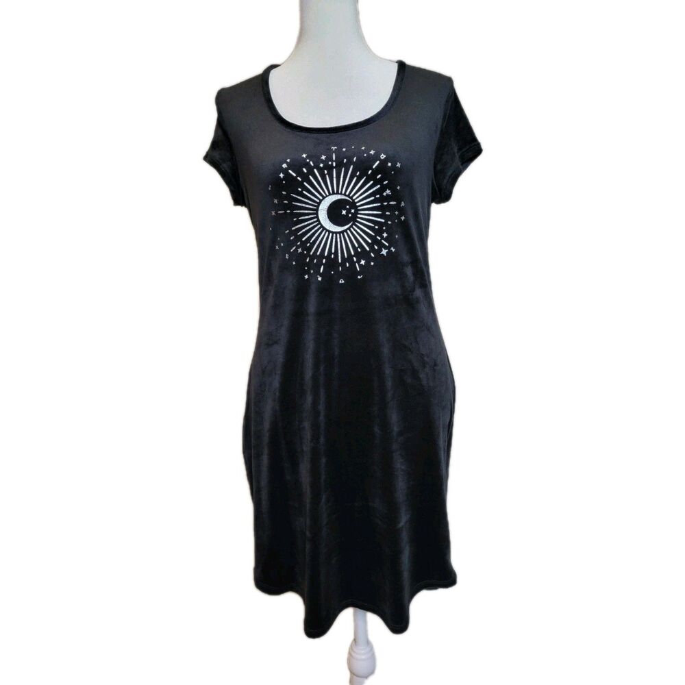 Nobo Black Velvet Silver Zodiac Moon Stars Mini Dress Jrs M Womens S Celestial
